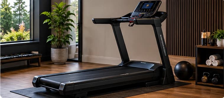 Assembled treadmill in a modern residential workout space