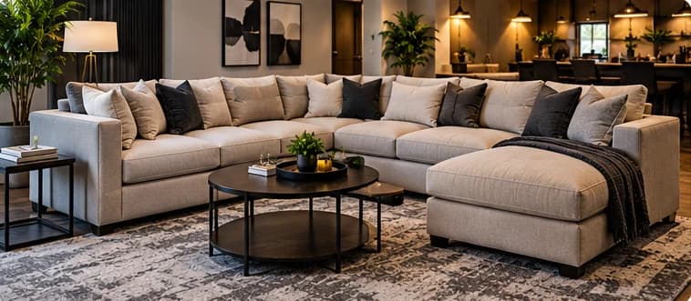 Completed sectional sofa in a spacious modern living room